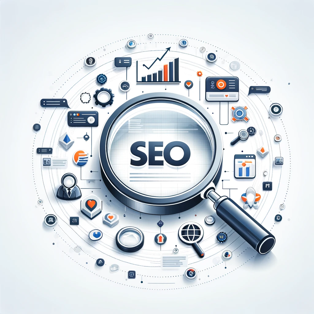 An image representing SEO Optimization for 'Simon White SEO _ Digital Marketing Expert'. The image should include symbolic elements like magnifying gl
