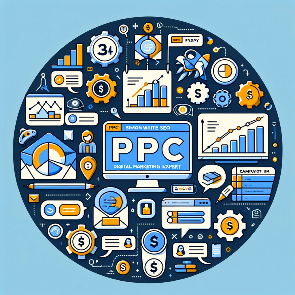 An image representing PPC Campaigns for 'Simon White SEO _ Digital Marketing Expert'. This design should include visual elements associated with paid
