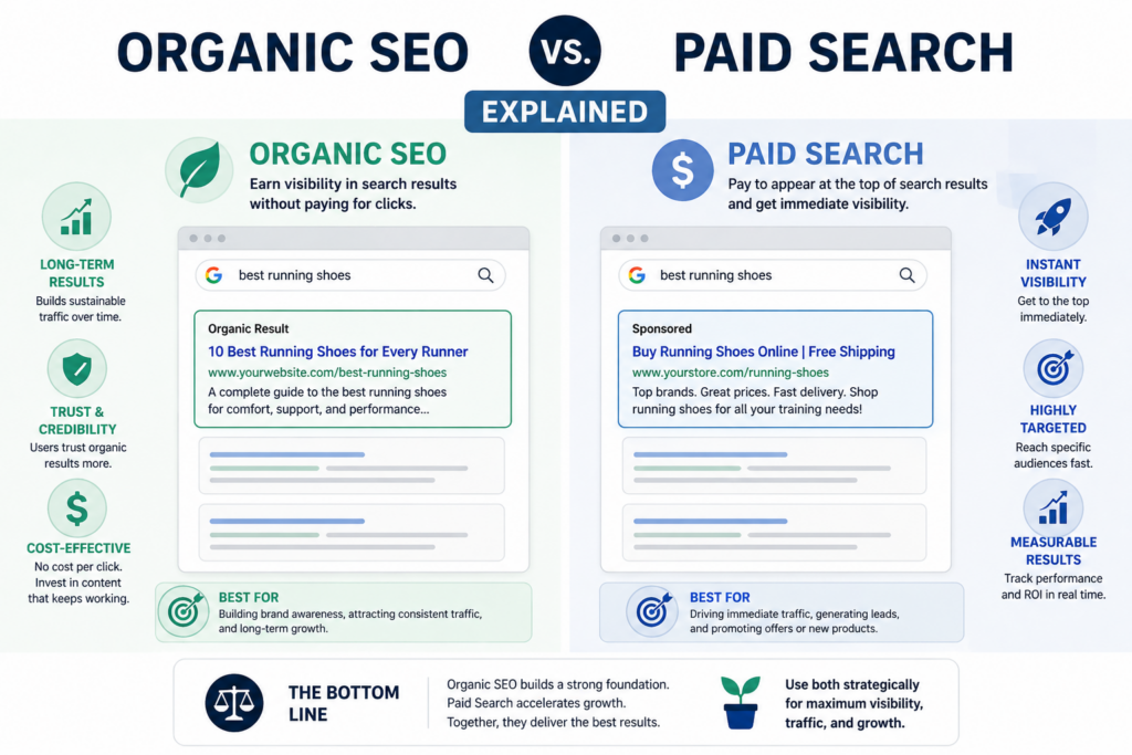 SEO vs paid search comparison chart